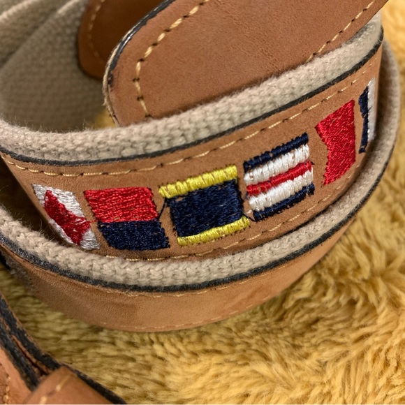 Zep Pro 38 Leather Canvas Nautical Flags Beige Belt Brass Buckle Embroidered 41” - Picture 2 of 8